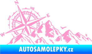 Samolepka Krajina hory 043 levá s kompasem světle růžová