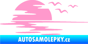 Samolepka Krajina moře 003 levá západ slunce odraz na hladině světle růžová