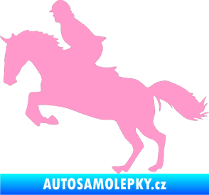 Samolepka Kůň 014 levá skok s jezdcem světle růžová