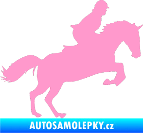Samolepka Kůň 014 pravá skok s jezdcem světle růžová
