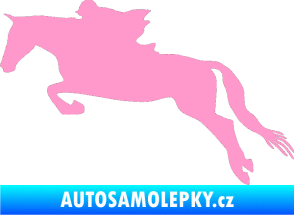 Samolepka Kůň 015 levá skok s jezdcem světle růžová