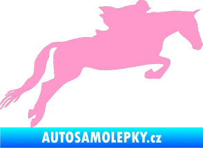 Samolepka Kůň 015 pravá skok s jezdcem světle růžová