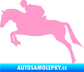 Samolepka Kůň 020 levá skok s jezdcem světle růžová