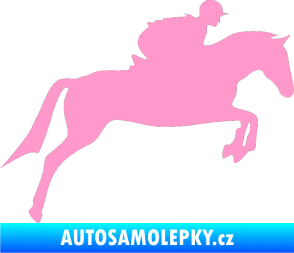 Samolepka Kůň 020 pravá skok s jezdcem světle růžová