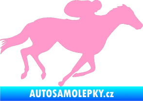 Samolepka Kůň 027 pravá závodí s jezdcem světle růžová