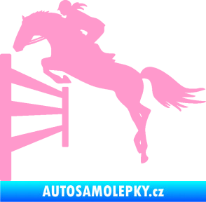 Samolepka Kůň 080 levá skok přes překážku světle růžová
