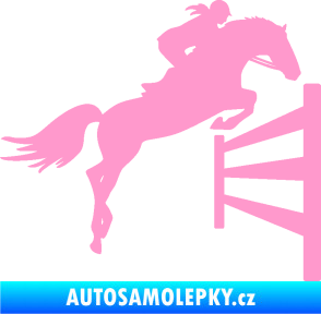 Samolepka Kůň 080 pravá skok přes překážku světle růžová