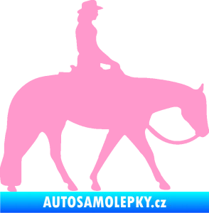 Samolepka Kůň 082 pravá kovbojka na koni světle růžová