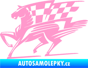 Samolepka Kůň racing 001 levá se šachovnicí světle růžová