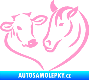 Samolepka Kůň s kravičkou v srdíčku pravá láska ke zvířatům světle růžová