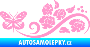 Samolepka Květina dekor 015 levá s motýlem světle růžová