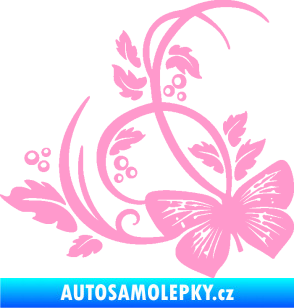 Samolepka Květina dekor 046 levá motýl světle růžová