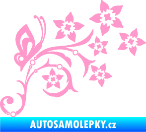 Samolepka Květina dekor 047 pravá s motýlem světle růžová