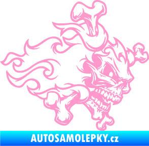 Samolepka Lebka 022 pravá kosti v plamenech světle růžová