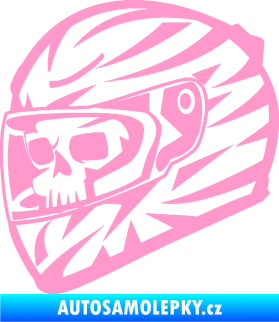Samolepka Lebka s motohelmou 001 levá světle růžová