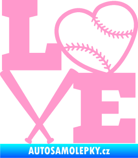 Samolepka Love baseball světle růžová