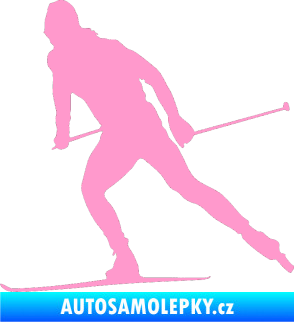 Samolepka Lyžař 006 levá běžky světle růžová