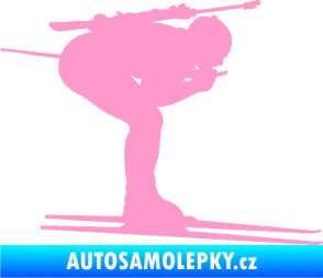 Samolepka Lyžař 028 pravá - biatlon světle růžová