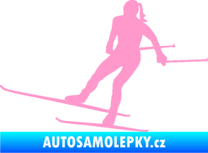 Samolepka Lyžařka 001 levá běh na lyžích světle růžová