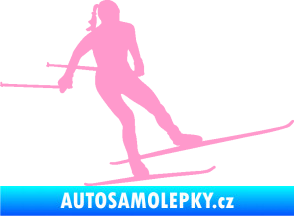 Samolepka Lyžařka 001 pravá běh na lyžích světle růžová