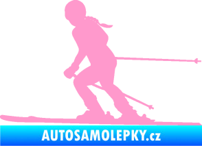 Samolepka Lyžařka 002 levá sjezd světle růžová