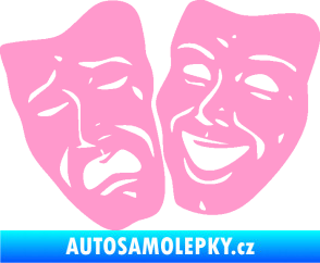 Samolepka Masky tváře 001 levá veselý a smutný světle růžová