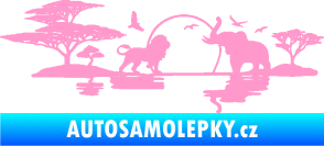 Samolepka Motiv Afrika levá -  zvířata u vody světle růžová