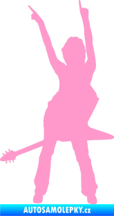 Samolepka Music 016 levá rockerka s kytarou světle růžová