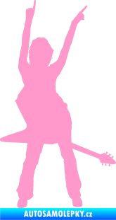 Samolepka Music 016 pravá rockerka s kytarou světle růžová