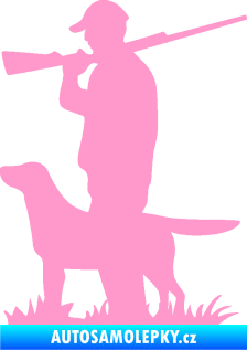 Samolepka Myslivec 005 levá se psem na lovu světle růžová