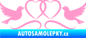 Samolepka Novomanželé 002 holubičky se srdíčky světle růžová