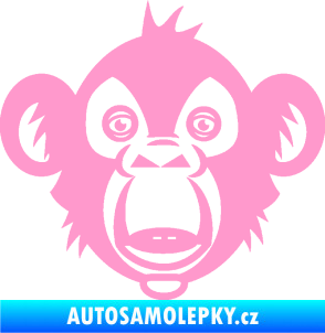 Samolepka Opice 003  hlava šimpanze světle růžová