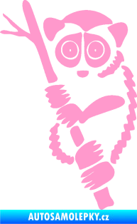 Samolepka Opice 004 levá lemur na stromě světle růžová