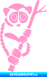 Samolepka Opice 004 pravá lemur na stromě světle růžová