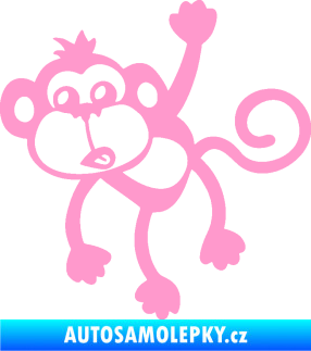 Samolepka Opice 005 levá visí za ruku světle růžová