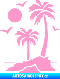 Samolepka Ostrov 002 levá palmy a moře světle růžová