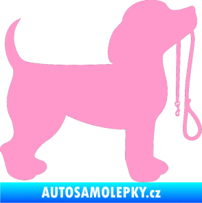 Samolepka Pes 063 pravá štěnátko s vodítkem světle růžová