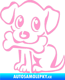 Samolepka Pes 076 levá štěnátko s kostičkou světle růžová