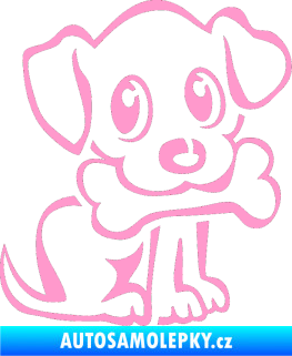 Samolepka Pes 076 pravá štěnátko s kostičkou světle růžová