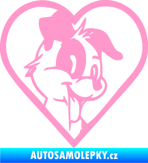 Samolepka Pes 172 pravá v srdíčku světle růžová