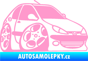 Samolepka Peugeot 206 karikatura pravá světle růžová