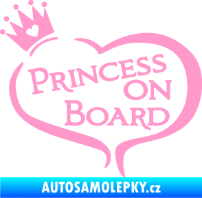 Samolepka Princess on board nápis s korunkou světle růžová