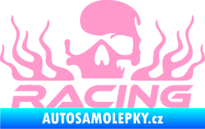 Samolepka Racing nápis s lebkou levá světle růžová