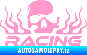 Samolepka Racing nápis s lebkou pravá světle růžová
