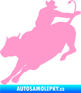 Samolepka Rodeo 001 levá  kovboj s býkem světle růžová