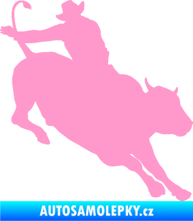 Samolepka Rodeo 001 pravá  kovboj s býkem světle růžová