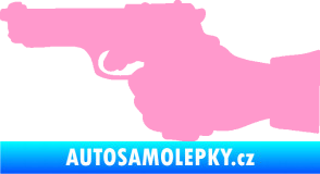 Samolepka Ruka s pistolí 001 levá ruce vzhůru světle růžová