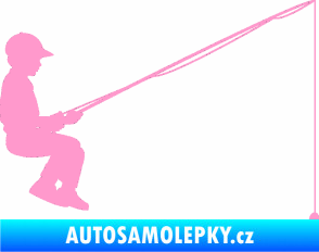 Samolepka Rybář 011 pravá chlapec s prutem světle růžová
