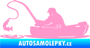 Samolepka Rybář 017 levá rybolov v lodičce světle růžová