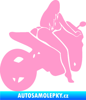 Samolepka Sexy žena na motorce pravá světle růžová
